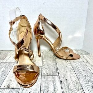Office London rose gold strappy heels almond toe size 37